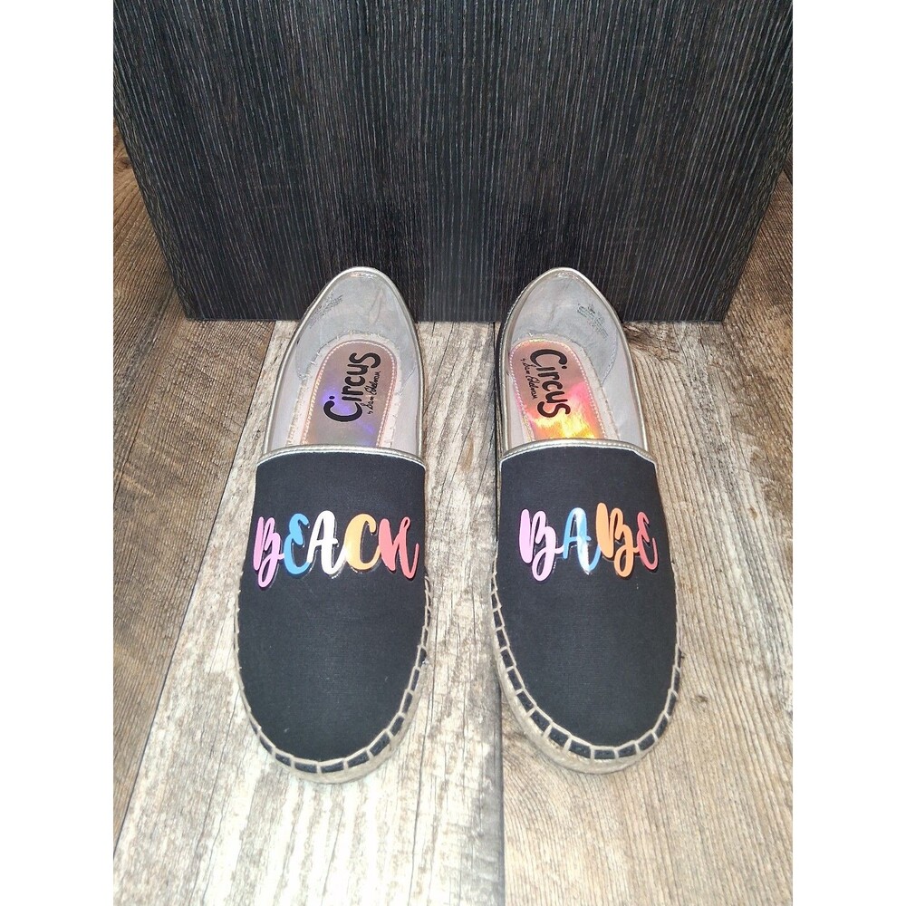 Circus by Sam Edelman Leni "Beach Babe" Espadrille Flats, Black/Rainbow 10